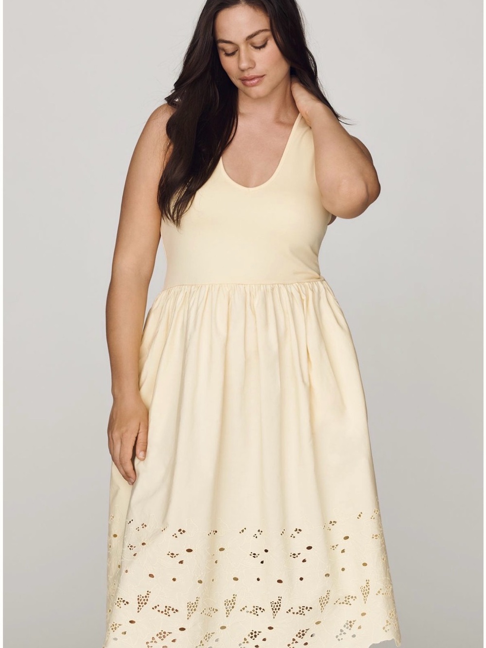 Maeve NWT yellow Scoop-Neck Eyelet-Hem Midi Dress with pockets!